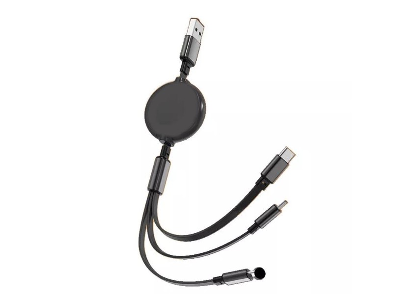 3-in-1 Retractable USB-C, Micro-USB, Lightning Charging Cable
