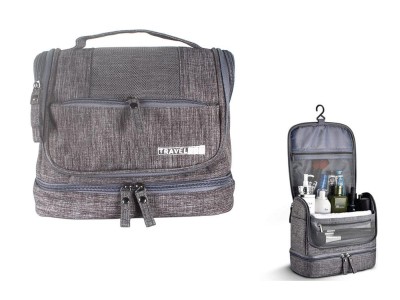 Hanging Travel Toiletry Bag: Waterproof, Wet/Dry Sep, Grey
