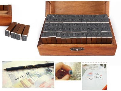 70pc Wooden Alphabet & Number Stamp Set