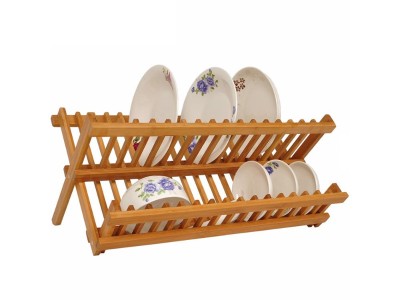 2-Tier Bamboo Dish Rack, Compact, Space-Saving