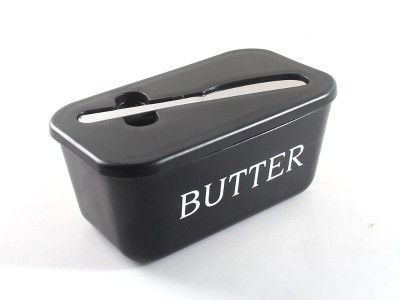 Black Butter Dish with Slicer & Lid - Stainless Steel Cutter