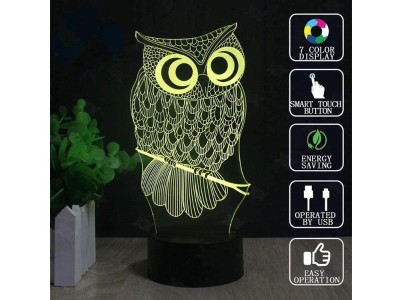 Owl 3D Led Night Light Desk Lamp with Remote Control