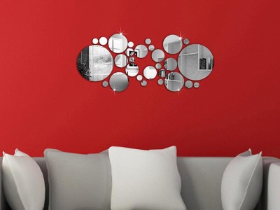 30pcs Silver Circle Mirror Decal for Decoration DIY