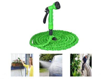 Expandable 22m Garden Hose & Spray Nozzle - Green