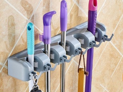 Mop Holder 5 Positions with 6 Hooks Broom Rack