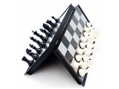 Magnetic Chess & Checkers Travel Set With Folding Chess Board