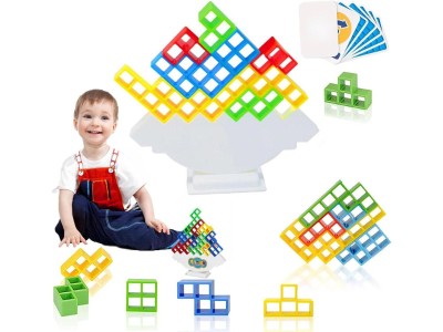 Stack Attack Tetra Balance Tower Game 48pc Blocks