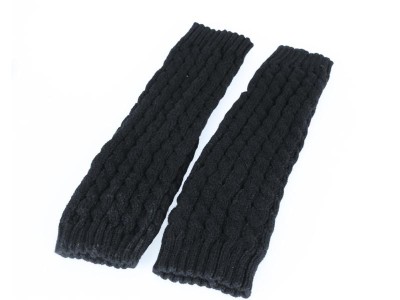 Black Knit Crochet Winter High Leg Warmers