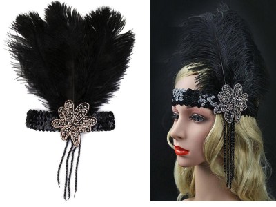 Black Ostrich Feather Headband for Party/ Decoration