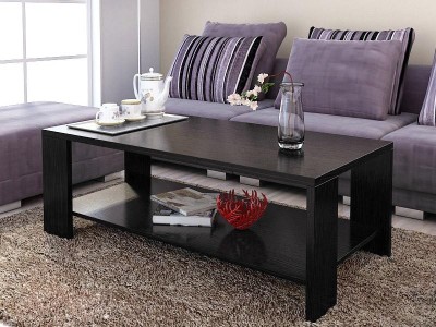 Coffee Table with Storage Shelf Modern Design Dark Walnut
