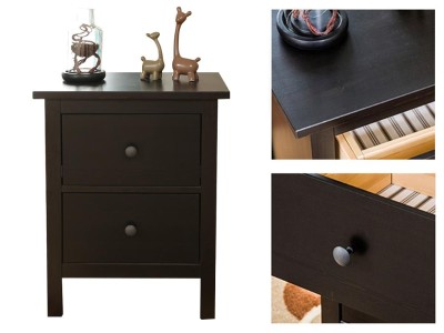 Side End Table Nightstand 2-Drawer Black Brown