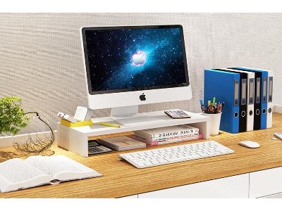 Monitor/TV Stand,Keyboard Storage White