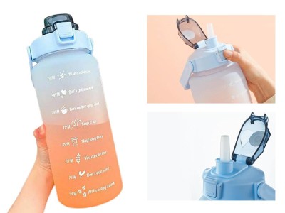 2L Water Bottle with Time Markings Blue
