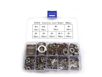 580 Pcs 304 Stainless Steel Flat Washers Set 9 Sizes