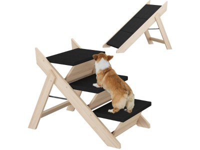 Wooden Dog Stairs & Ramp - 3 Steps, Portable, 70kg Cap.