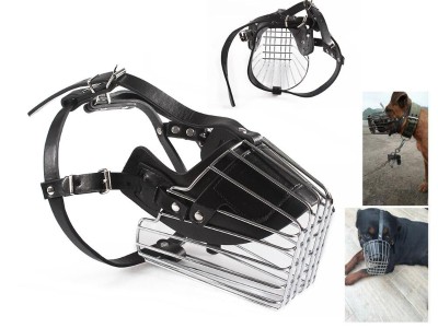 Chafe-free Wire Cage Faux Leather Muzzle for Pet Dogs