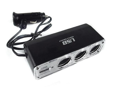 12V Car Cigarette Lighter Splitter w/ 3 Sockets & USB