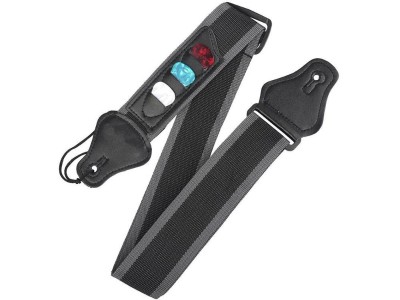 Adjustable Dark Grey Guitar Strap with Picks Holder